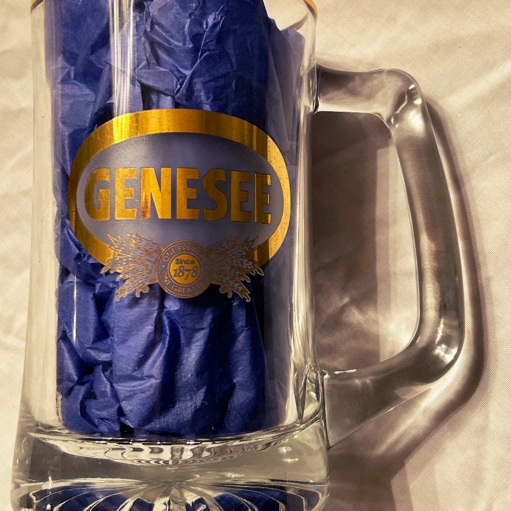 Vintage Genesee Beer Gold Rim Etched Flying Ducks Glass Mug Stein NEW Cond